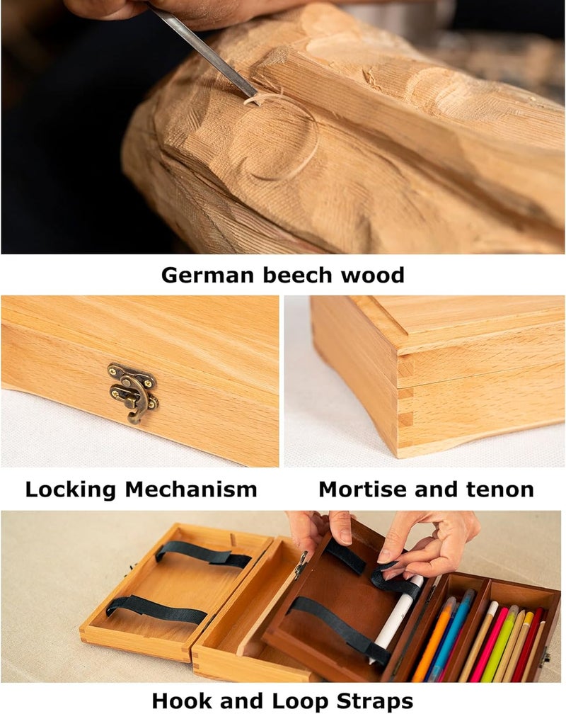 Dajar Artist Supply Box with Locking Clasps, Small Wooden Art Tool Box for Artist Supplies, Brushes, Pencils, Erasers, Tool Storage Organizer, Natural - Image 5